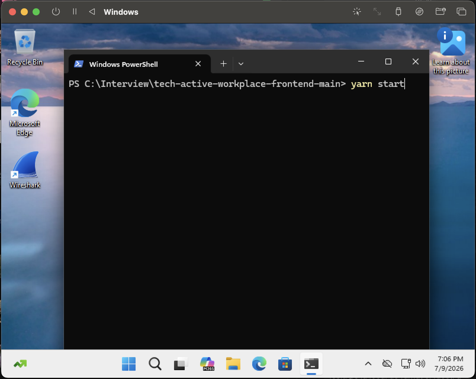 Windows 11 ARM VM prepared for detonating the malicious take-home repository.